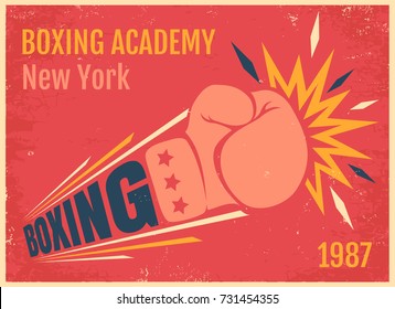 Vector vintage poster for a boxing with glove. Emblem for boxing on old paper background.