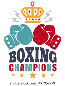 Vector vintage poster for boxing with gloves and crown