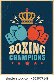 Vector vintage poster for boxing with gloves and crown