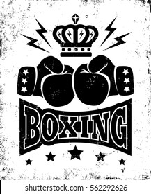 Vector vintage poster for boxing with gloves and crown. Vintage logo for boxing.