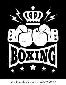 Vector vintage poster for boxing with gloves and crown. Vintage logo for boxing.