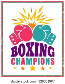 Vector vintage poster for a boxing with two gloves. Logo for boxing.