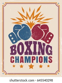 Vector vintage poster for a boxing with two gloves on old paper