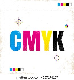 Vector vintage poster with CMYK. CMYK on grunge paper.