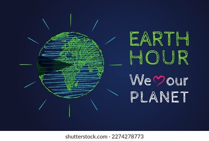 Vector vintage poster for a Earth hour. March Earth hour day. We love our planet.