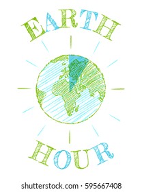 Vector vintage poster for a Earth hour. 25 March Earth hour day
