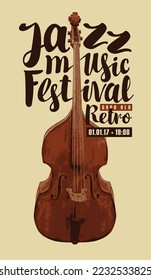 Vektor Vintage Poster für gutes altes Jazzfestival von Live-Musik mit Doppelblass und Inschriften. Musikbanner, Flyer, Einladung, Ticket im Retro-Stil