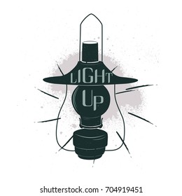 Vector Vintage Poster with lamp. Retro  Badges, Emblem and Design Element. Hand drawn Vector Illustration.