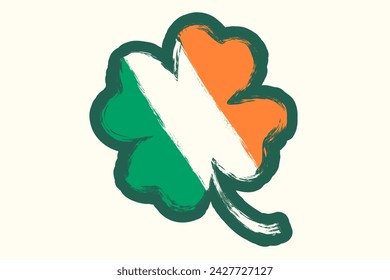 Vector vintage poster with lucky clover like Irish flag for Patrick's day. Vector illustration of a lucky four leaf clover with flag of Ireland. Lucky clover poster.