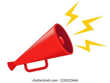 Vector vintage poster with red retro megaphone. Vintage red megaphone.
