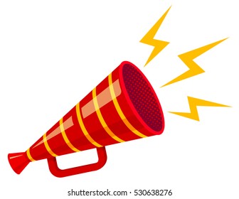 Vector vintage poster with red retro megaphone. Retro megaphone.