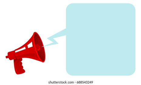 Vector vintage poster with red retro megaphone and comics bubble. Red vintage megaphone.