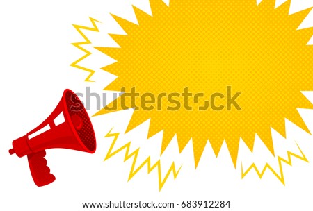 Vector vintage poster with red retro megaphone. Red retro megaphone.