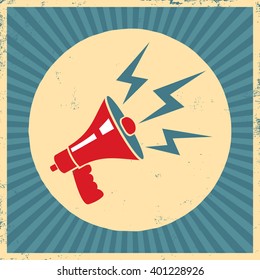 Vector vintage poster with retro megaphone