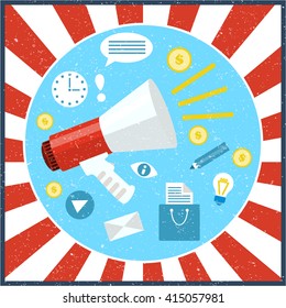 Vector vintage poster with retro megaphone