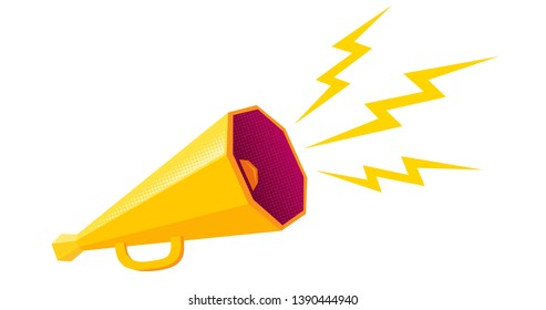 Vector vintage poster with retro yellow megaphone. Retro yellow megaphone on white background. - Shutterstock ID 1390444940
