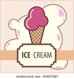 Vector Vintage poster with strawberry ice cream and an inscription on a striped background