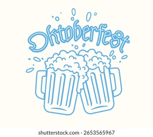 Vector vintage poster of two beer mugs for Oktoberfest. Vintage illustration of two beer mugs in retro style.