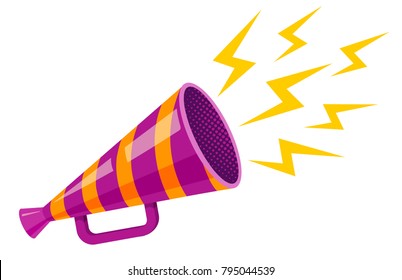 Vector vintage poster with ultraviolet retro megaphone. Striped megaphone on white background.