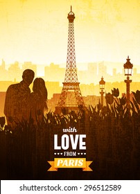 Vector vintage poster with views of Paris