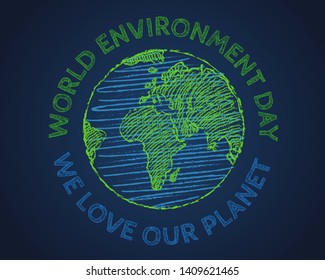 Vector vintage poster for World environment day. We love our planet.