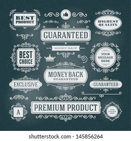 Vector vintage Premium quality labels set and antique frames design elements. Flourishes calligraphic.