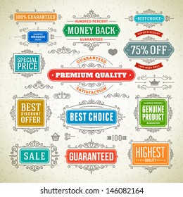 Vector vintage Premium quality labels set and antique frames design elements. Flourishes calligraphic. Vector vintage Premium quality labels set and antique frames design elements. Flourishes calligraphic.