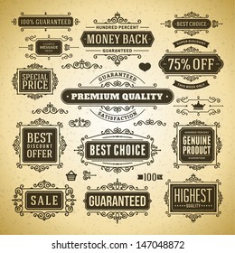 Vector vintage Premium quality labels set and antique frames design elements. Flourishes calligraphic. 