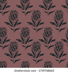 Vector vintage protea flower seamless texture