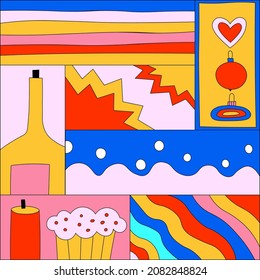 vector vintage psychedelic poster for christmas.Lo fi colorful vibrant palette.Holiday print for textiles, postcards, wrapping paper, social media stories. Hippie 70s 80s groovy funky  style
