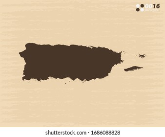 Mapa vectorial de Puerto Rico sobre viejos antecedentes de papel.