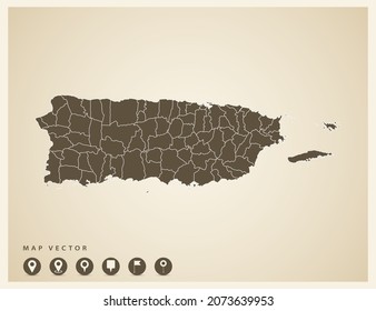 Vector vintage of Puerto Rico map on old background.