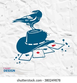 Vector vintage raven. Design element for t-shirt print, halloween card. Vintage style illustration.
