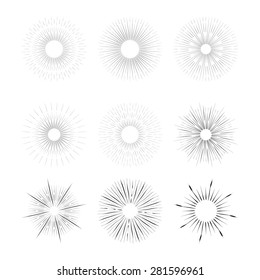 Vector vintage rays burstings set - design elements . Vector illustration.
