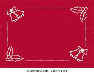 Vector vintage red chalkboard background for Christmas and New year with bells and winter plants. New year postcard 2024.