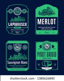 Vector vintage red and white wine labels. Winemaking business branding and identity design elements.