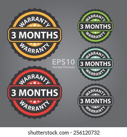 vector : vintage, retro 3 months warranty sticker, badge, icon, stamp, label, banner, sign