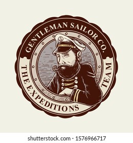 Vector Of Vintage Retro  Bearded Sailor Man Badges With Classic Color