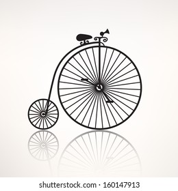 vector vintage retro bicycle icon with reflection, black silhouette isolated