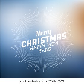 Vector vintage retro christmas label on blurred background