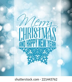 Vector vintage retro christmas label on blue blurred background