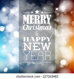 Vector vintage retro christmas label on colorful blurred background