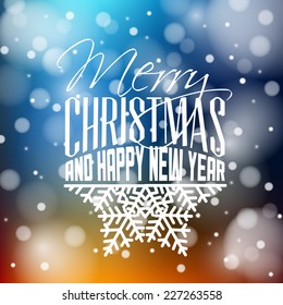 Vector vintage retro christmas label on colorful blurred background