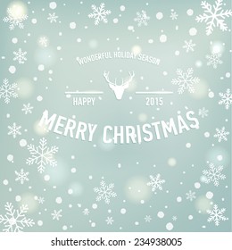 Vector vintage retro christmas label on christmas snowflakes blurred background. Vector illustration. Greeting card. 