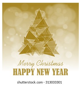 Vector vintage retro Christmas label with tree