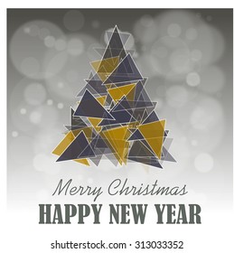 Vector vintage retro Christmas label with tree