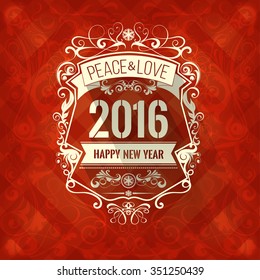 Vector vintage retro grange trendy Merry Christmas card and New Year wish greeting. Vector illustration with white text inscription on red background wallpaper, magazine, wallpaper