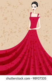Vector vintage, retro, grunge, hand drawn style illustration of sexy girl