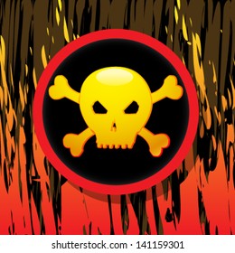 Vector vintage, retro, grunge skull illustration on flaming background