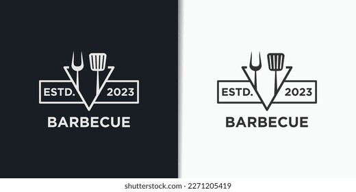 Vector vintage retro rustic BBQ grill barbecue barbecue logo